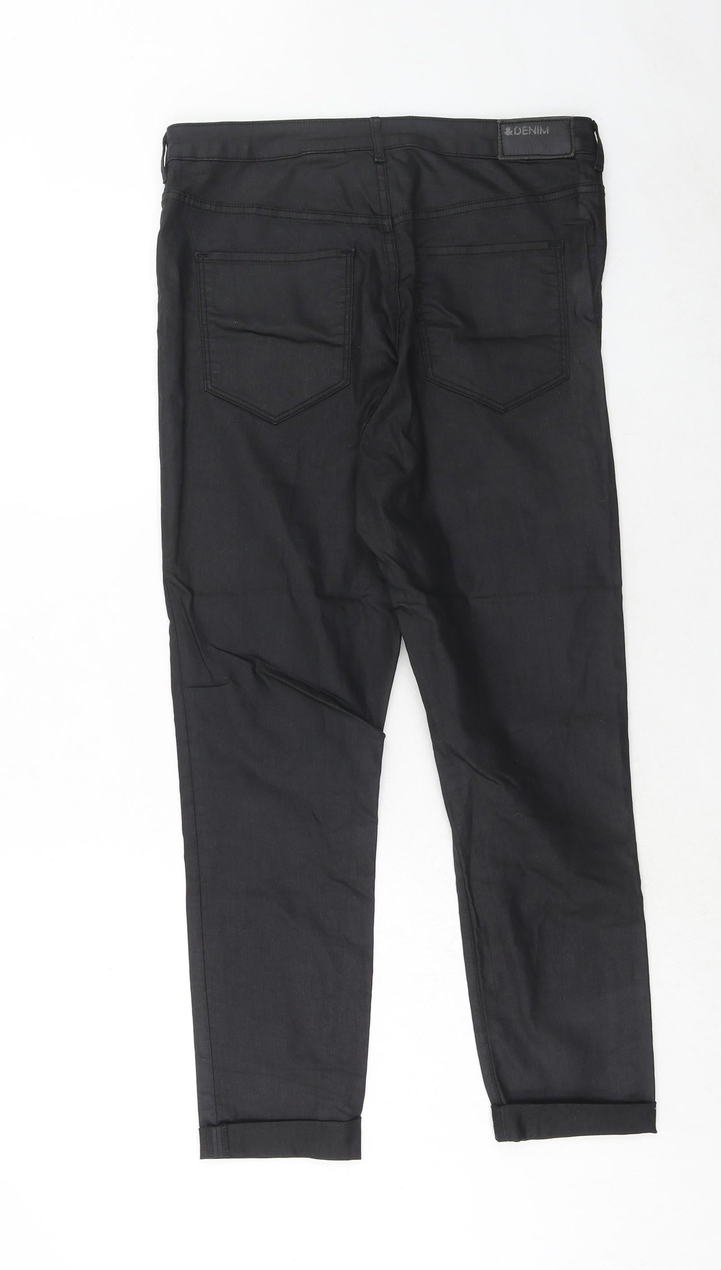 H&M Womens Black Cotton Trousers Size 30 in Regular Zip - Coated