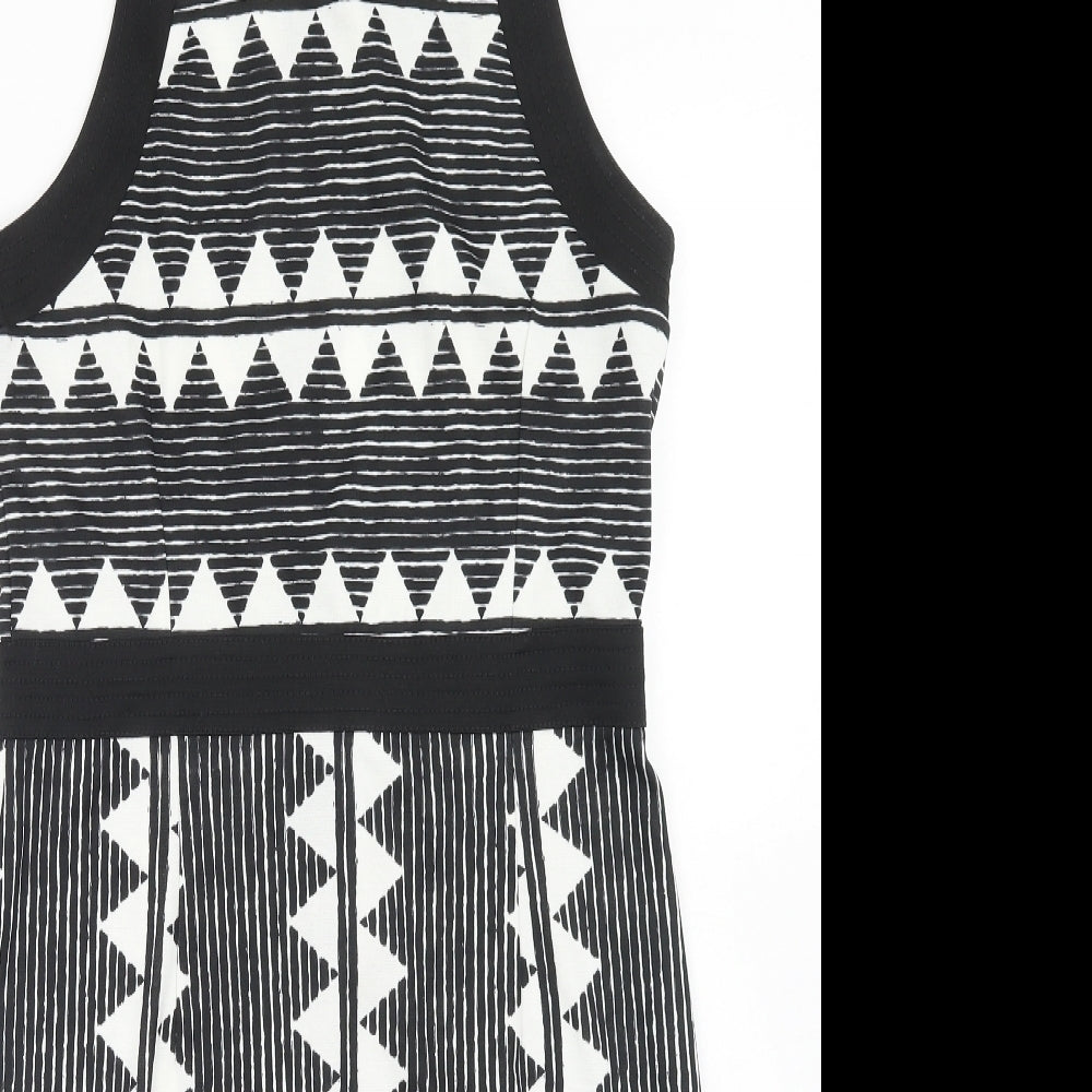 H&M Womens Black Geometric Polyester Bodycon Size M Round Neck Zip