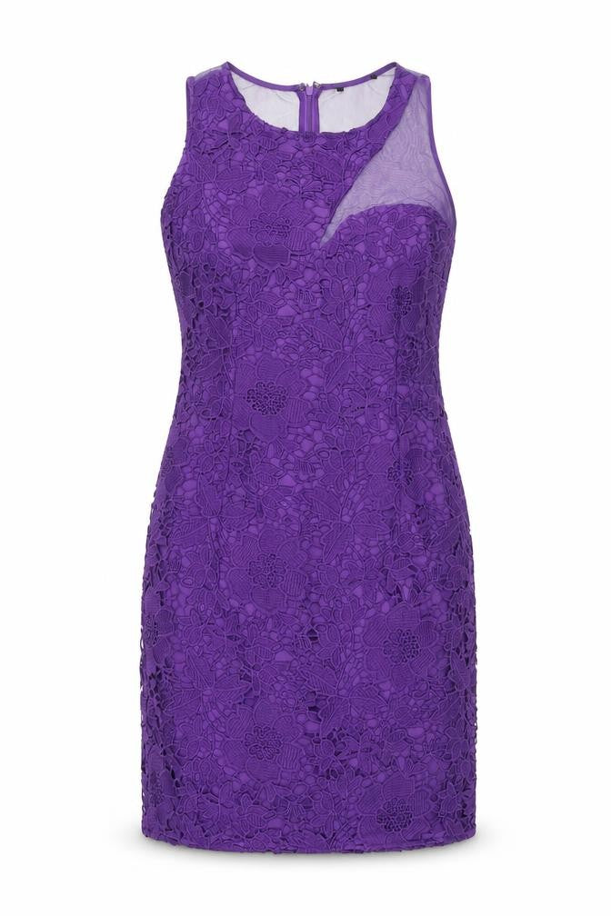Klass Womens Purple Geometric Polyester A-Line Size 12 Round Neck Zip