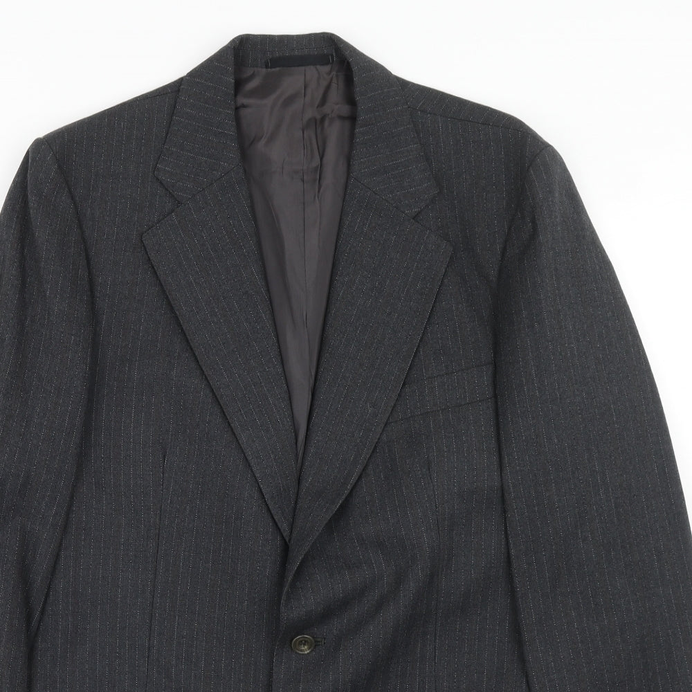 Blue Quill Mens Grey Striped Wool Jacket Suit Jacket Size 40 Regular