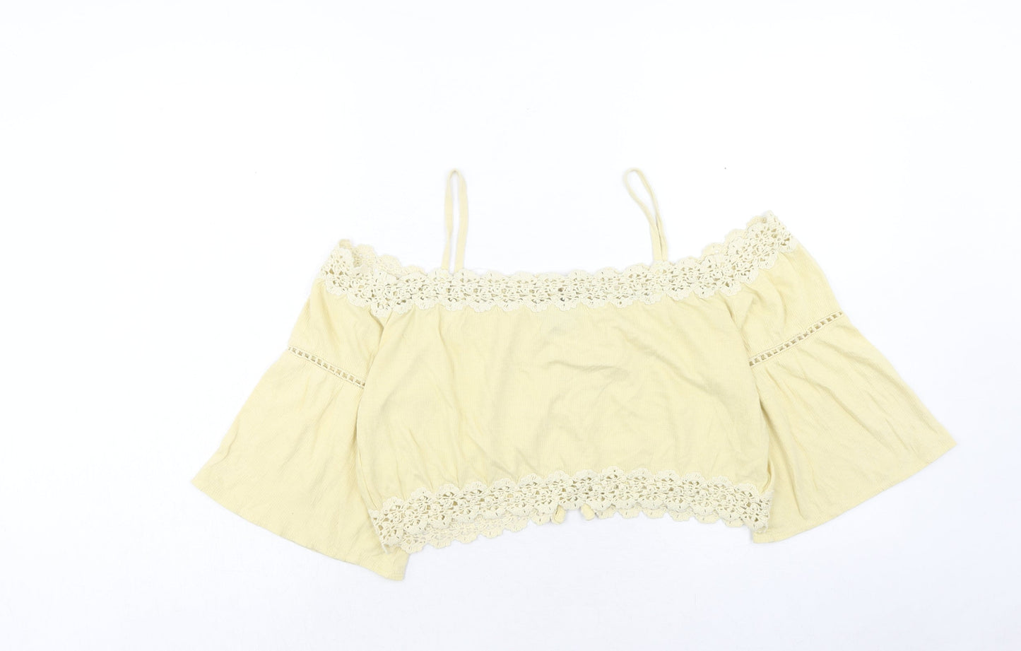 Topshop Womens Yellow Cotton Cropped Blouse Size 10 Off the Shoulder