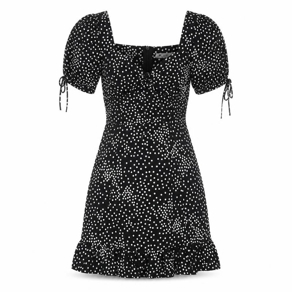 VERA & LUCY Womens Black Geometric Polyester A-Line Size S Square Neck Zip