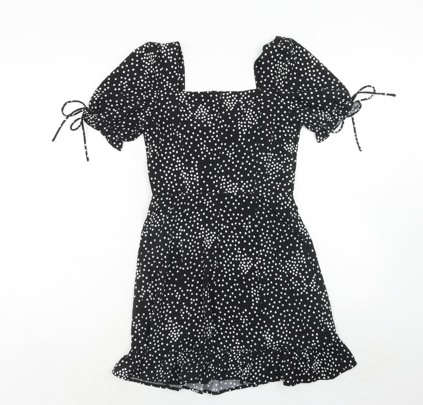 VERA & LUCY Womens Black Geometric Polyester A-Line Size S Square Neck Zip