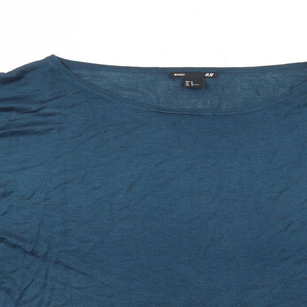 H&M Womens Blue Boat Neck Acrylic Pullover Jumper Size M