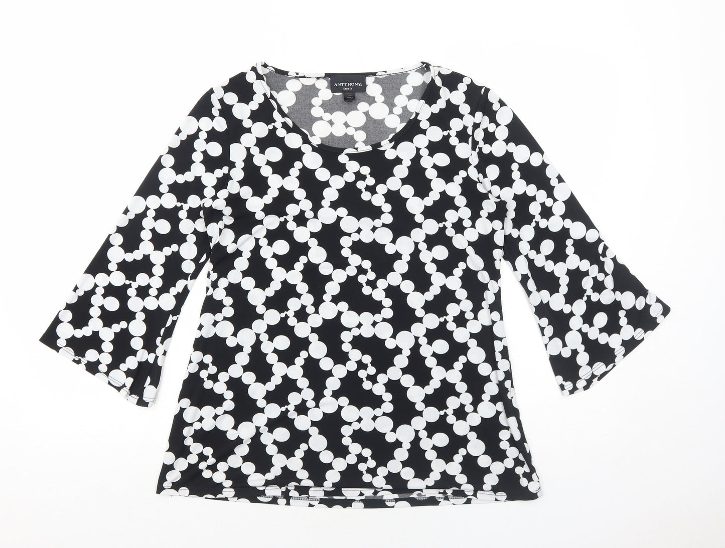 Antthony Womens Black Polka Dot Polyester Basic T-Shirt Size XS Round Neck