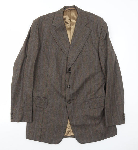 John Atkinson Mens Brown Striped Wool Jacket Blazer Size 42 Regular