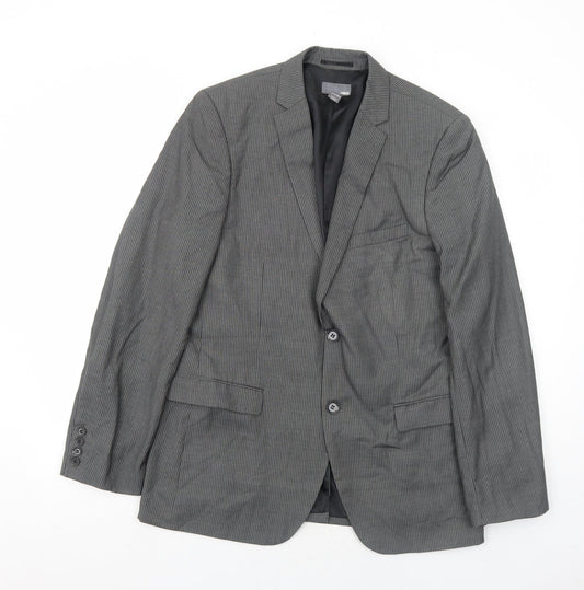 H&M Mens Grey Striped Polyester Jacket Suit Jacket Size 40 Regular