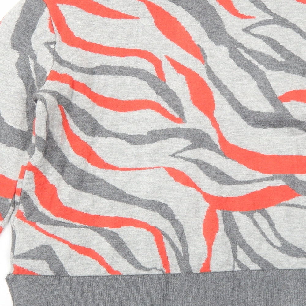 Marks and Spencer Womens Grey High Neck Geometric Viscose Pullover Jumper Size S