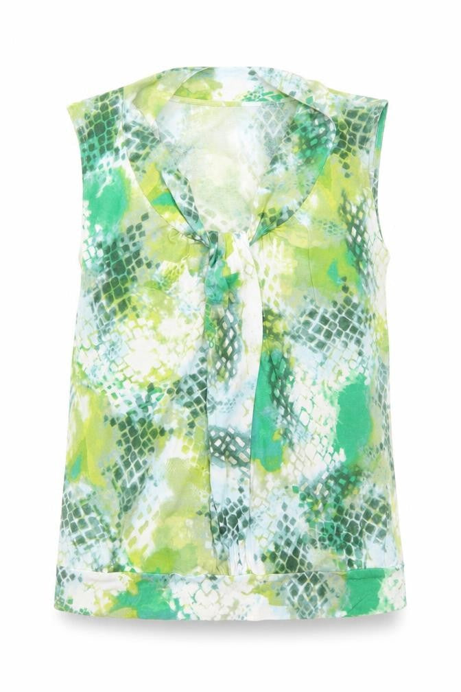 Marks & Spencer Womens Green Geometric Viscose Basic Tank Size 10 V-Neck