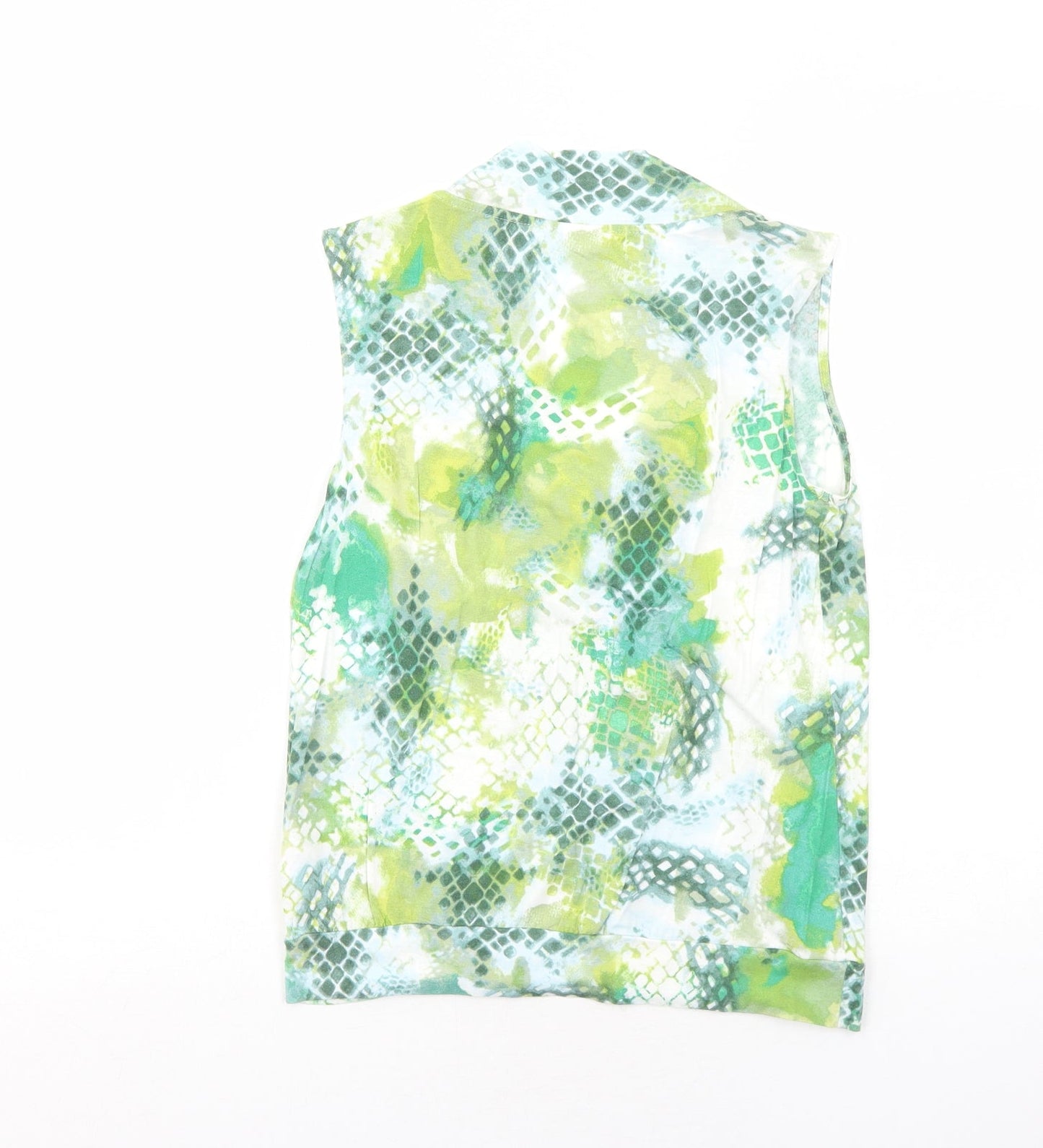 Marks and Spencer Womens Green Geometric Viscose Basic Tank Size 10 V-Neck