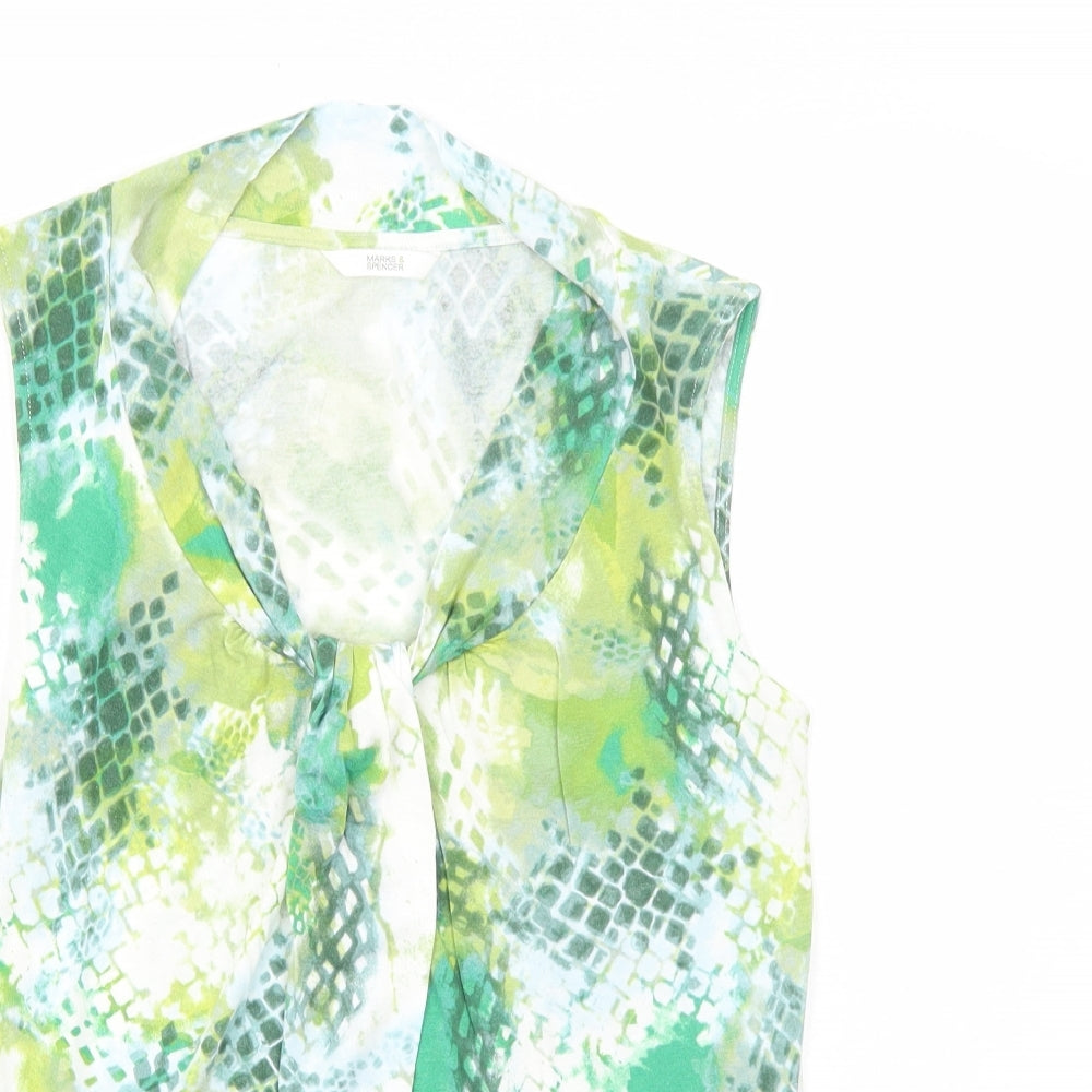 Marks and Spencer Womens Green Geometric Viscose Basic Tank Size 10 V-Neck