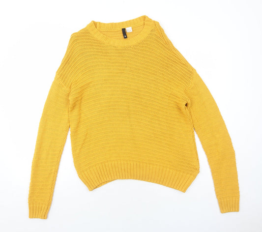 H&M Womens Yellow Round Neck Acrylic Pullover Jumper Size S