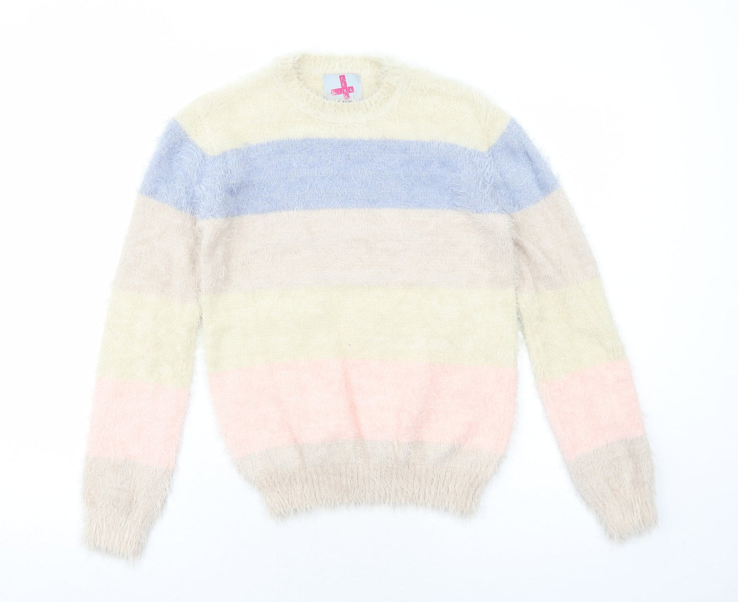 Feva Diva Girls Multicoloured Round Neck Striped Nylon Pullover Jumper Size 13 Years Pullover