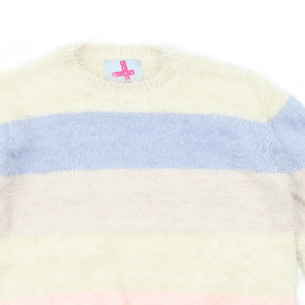 Feva Diva Girls Multicoloured Round Neck Striped Nylon Pullover Jumper Size 13 Years Pullover