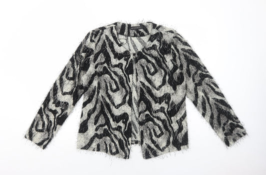 Just Elegance Womens Black Geometric Jacket Blazer Size M Button