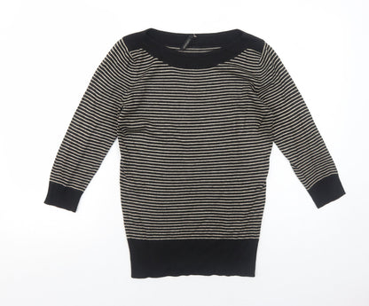 Topshop Womens Black Boat Neck Striped Acrylic Pullover Jumper Size 8