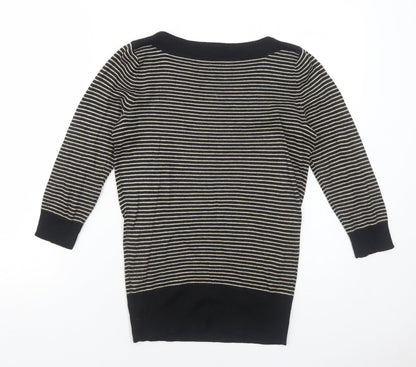 Topshop Womens Black Boat Neck Striped Acrylic Pullover Jumper Size 8