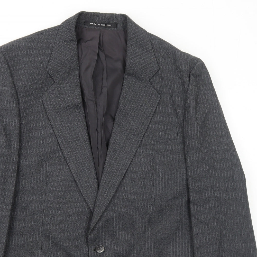 Pin Stripe Mens Grey Striped Wool Jacket Suit Jacket Size 42 Regular