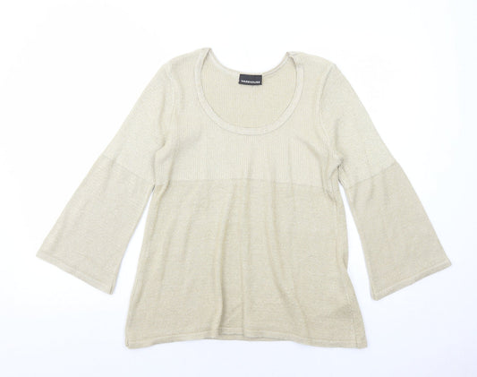 Warehouse Womens Gold Scoop Neck Acrylic Pullover Jumper Size 14