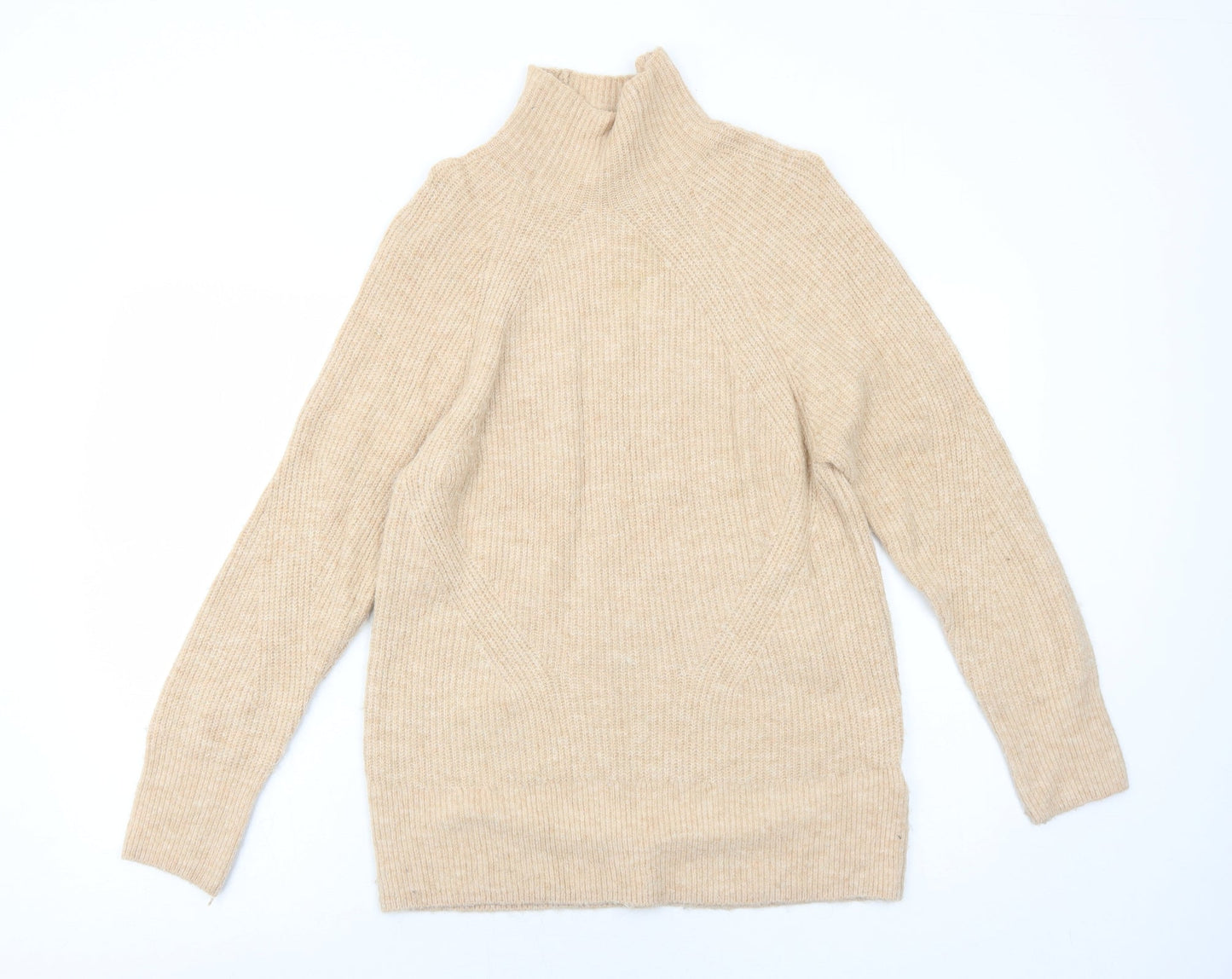 Topshop Womens Beige High Neck Acrylic Pullover Jumper Size 6