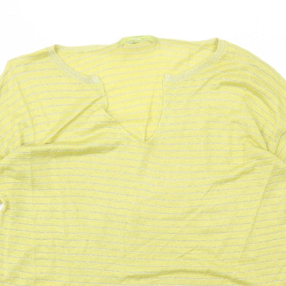 Next Womens Yellow V-Neck Striped Viscose Pullover Jumper Size 12