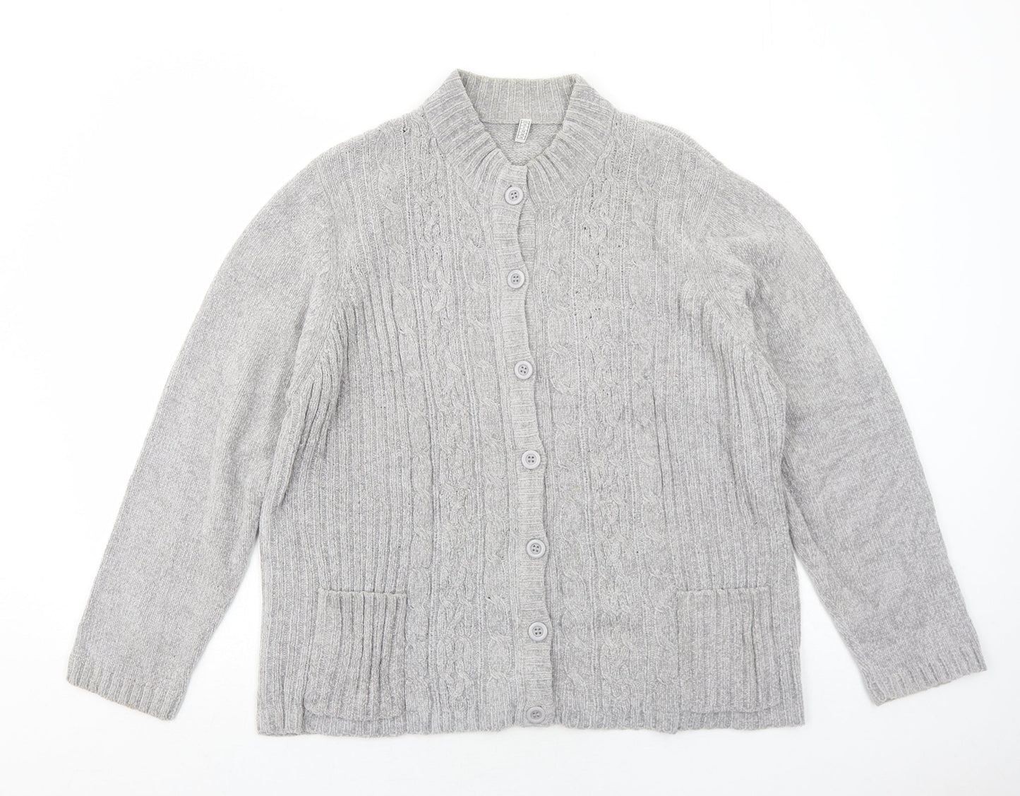 EWM Womens Grey Round Neck Acrylic Cardigan Jumper Size 20