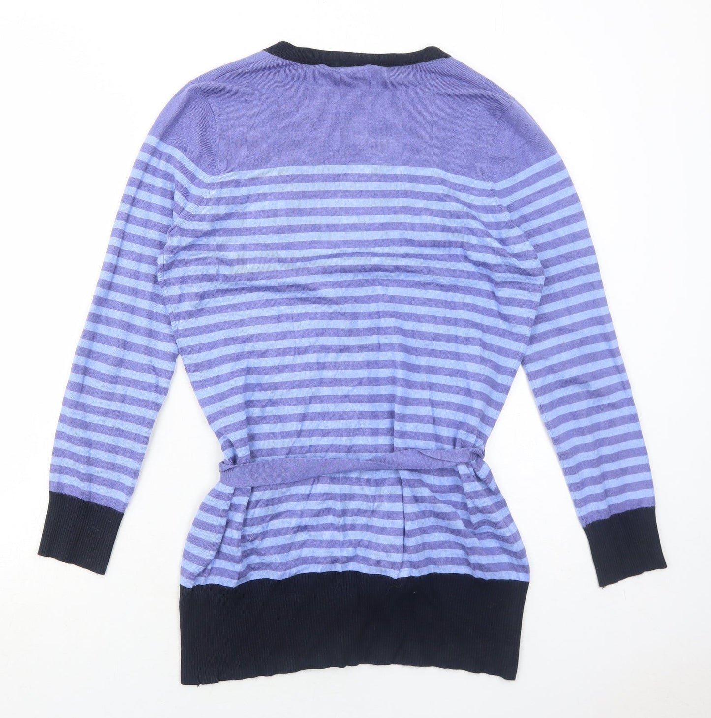 M&Co Womens Blue V-Neck Striped Viscose Pullover Jumper Size L