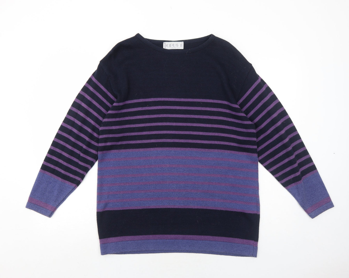 OPUS Womens Purple Round Neck Striped Cotton Pullover Jumper Size S