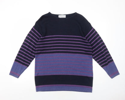 OPUS Womens Purple Round Neck Striped Cotton Pullover Jumper Size S