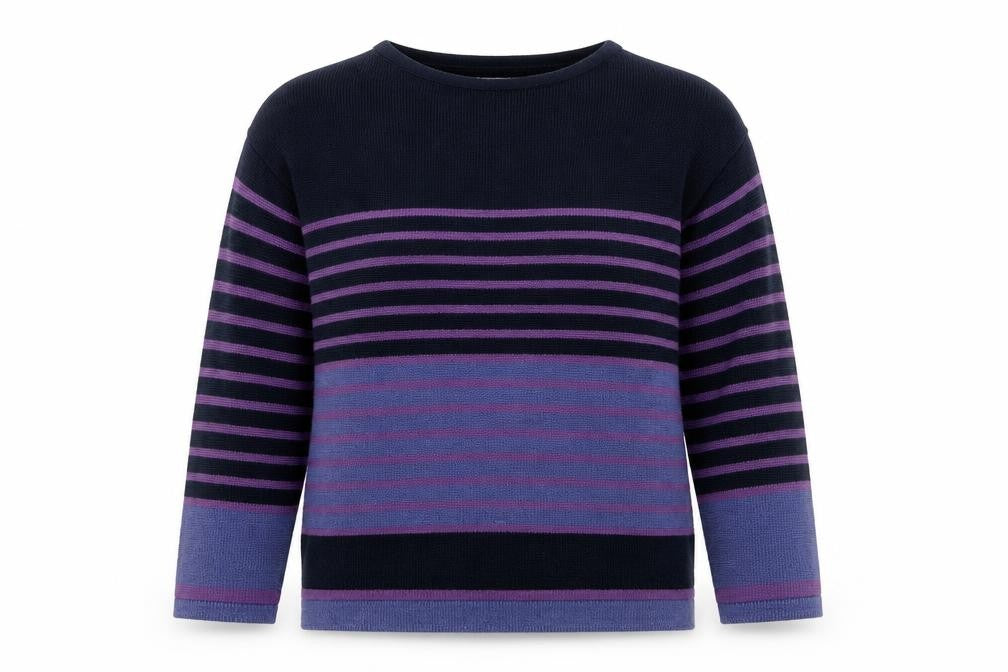 OPUS Womens Purple Round Neck Striped Cotton Pullover Jumper Size S