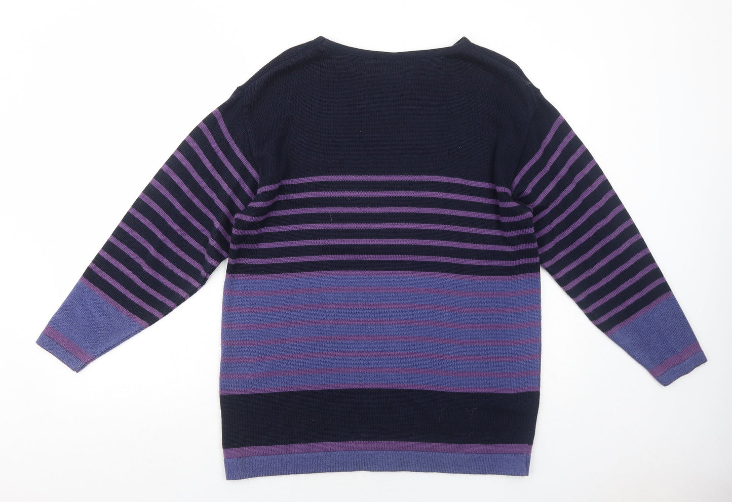 OPUS Womens Purple Round Neck Striped Cotton Pullover Jumper Size S
