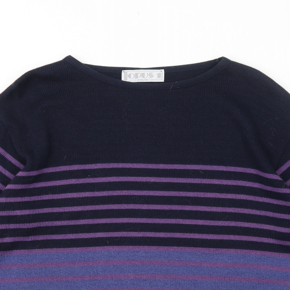 OPUS Womens Purple Round Neck Striped Cotton Pullover Jumper Size S