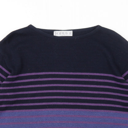 OPUS Womens Purple Round Neck Striped Cotton Pullover Jumper Size S