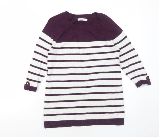 Reitmans Womens Purple Round Neck Striped Cotton Pullover Jumper Size XS