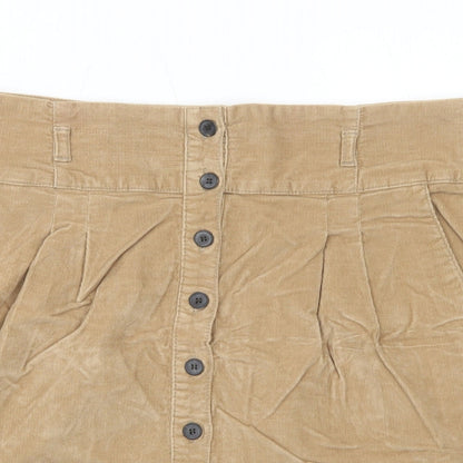 Zara Womens Brown Cotton A-Line Skirt Size L Button