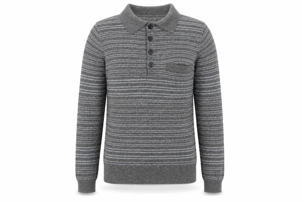 Self Womens Grey Collared Striped Acrylic Pullover Jumper Size S