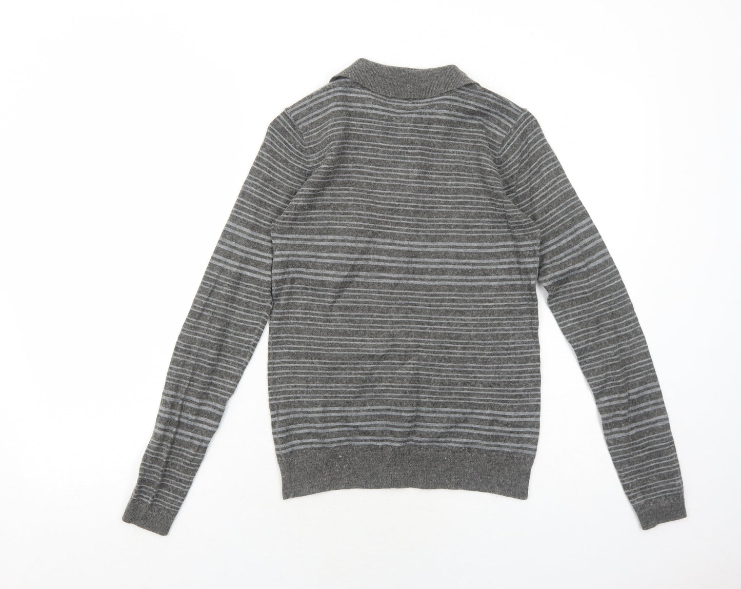 Self Womens Grey Collared Striped Acrylic Pullover Jumper Size S