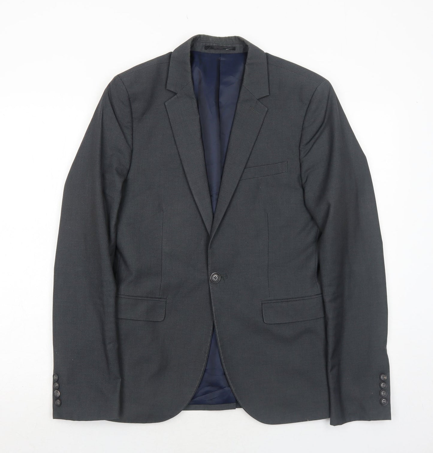 Topman Mens Grey Polyester Jacket Suit Jacket Size 36 Regular