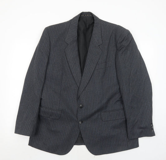 Hodges Mens Grey Striped Wool Jacket Suit Jacket Size 44 Regular