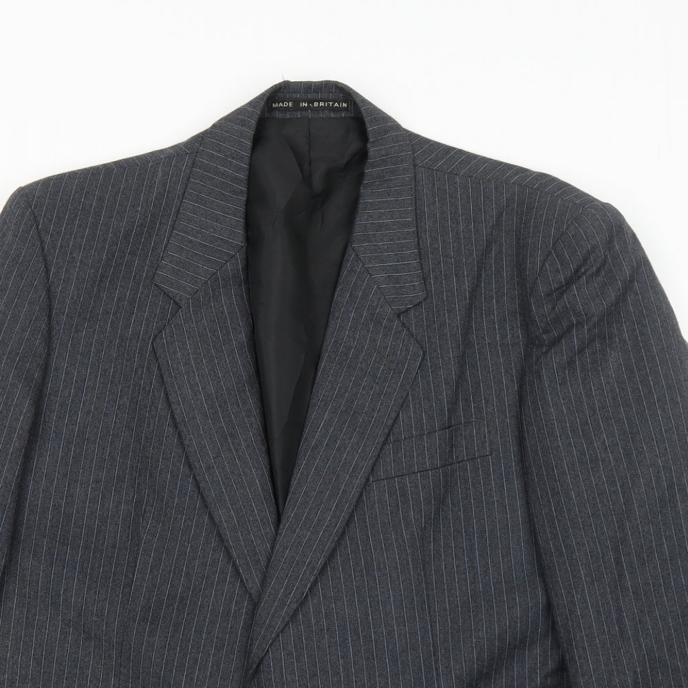 Hodges Mens Grey Striped Wool Jacket Suit Jacket Size 44 Regular
