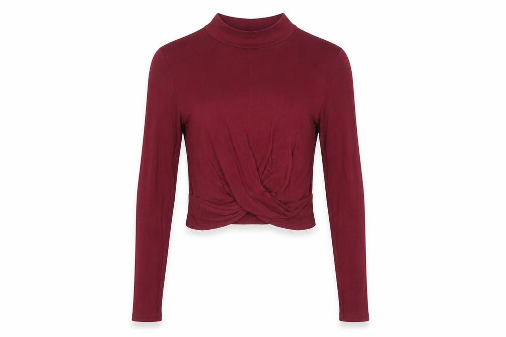 Topshop Womens Red Viscose Cropped T-Shirt Size 8 Mock Neck
