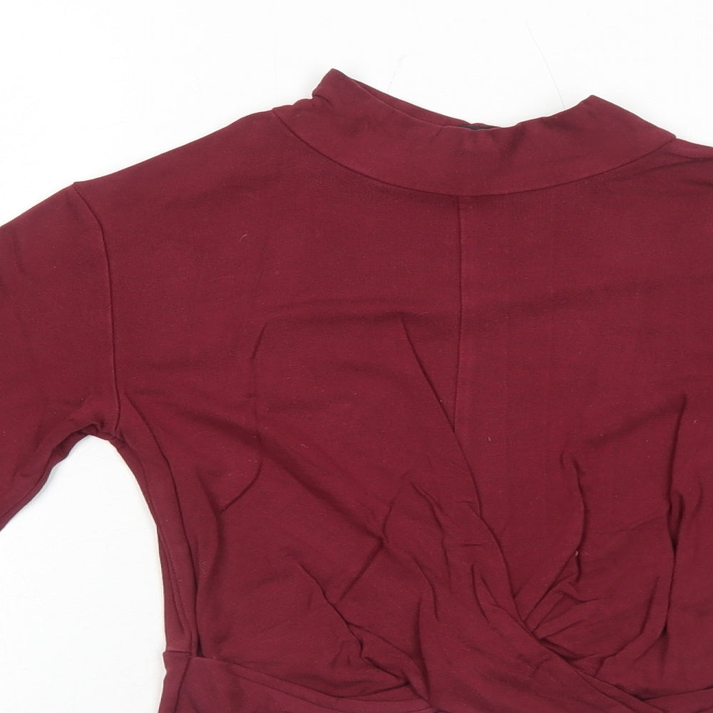 Topshop Womens Red Viscose Cropped T-Shirt Size 8 Mock Neck