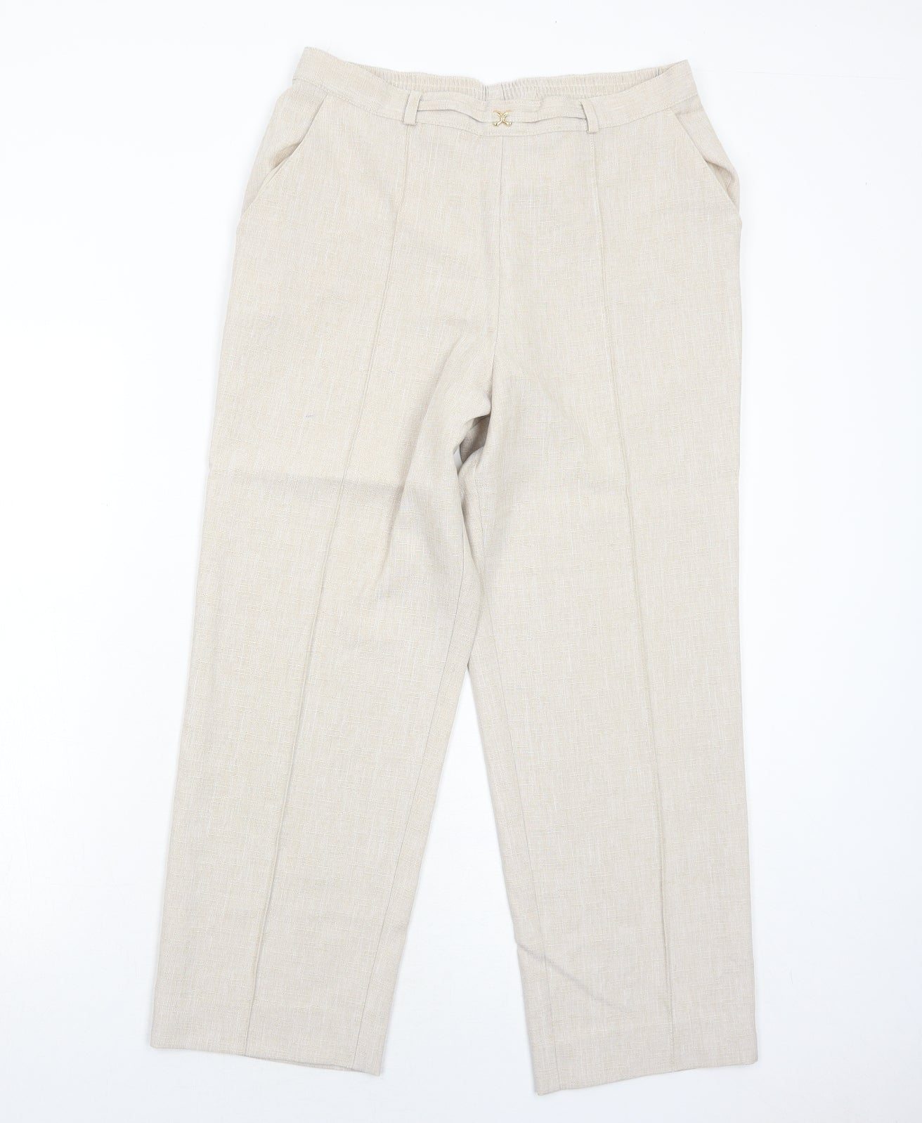 Marks and Spencer Womens Ivory Polyester Trousers Size 12 Regular