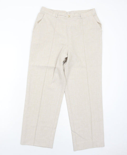 Marks and Spencer Womens Ivory Polyester Trousers Size 12 Regular
