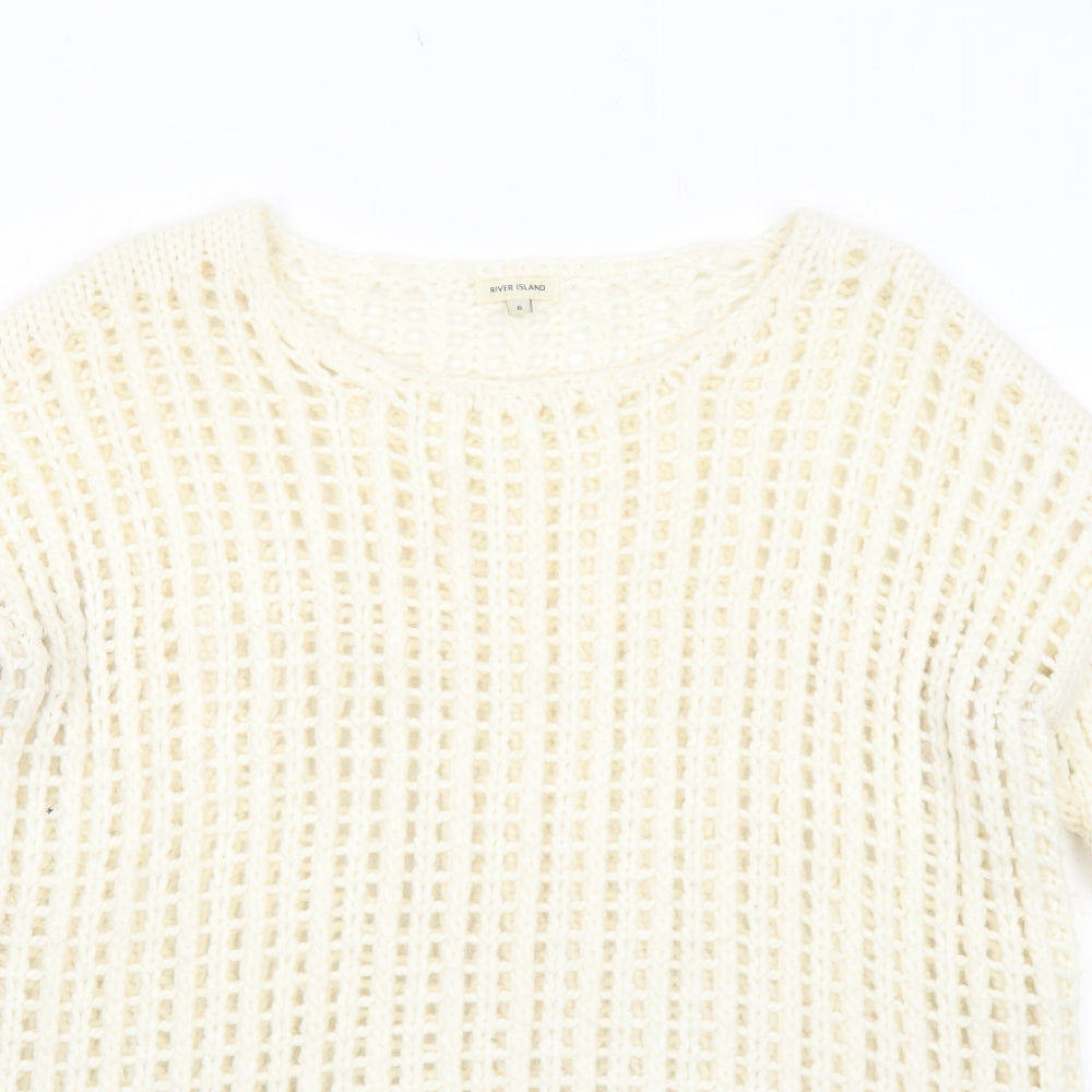 River Island Womens Ivory Round Neck Acrylic Pullover Jumper Size 6