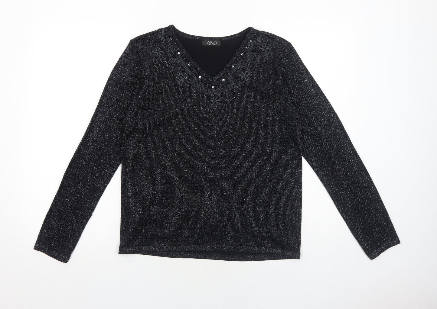 Bonmarché Womens Black V-Neck Acrylic Pullover Jumper Size S