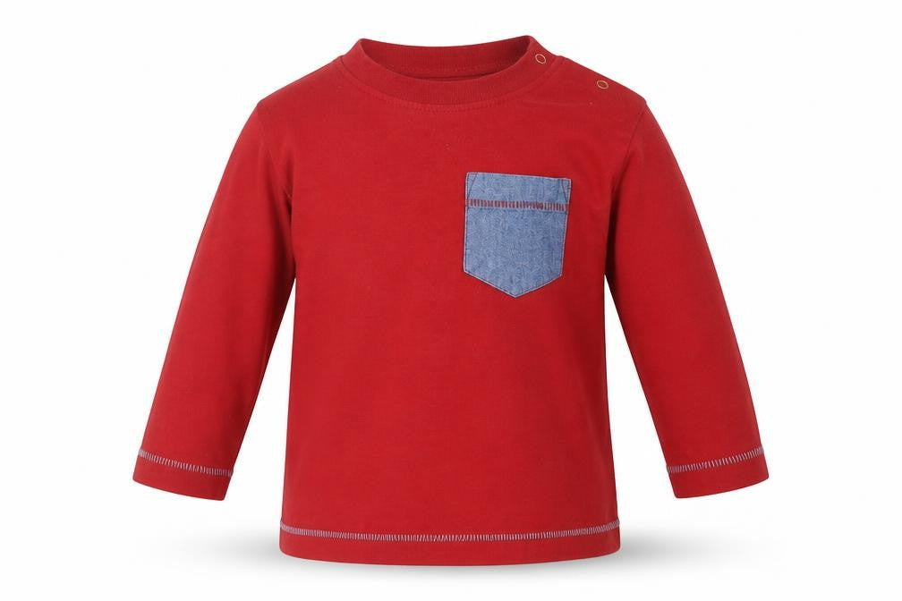 Next Boys Red Cotton Basic T-Shirt Size 12-18 Months Round Neck Snap