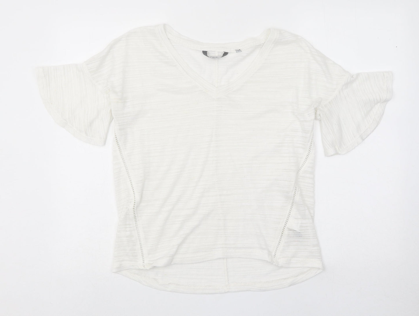 NEXT Womens White Polyester Basic T-Shirt Size 10 V-Neck