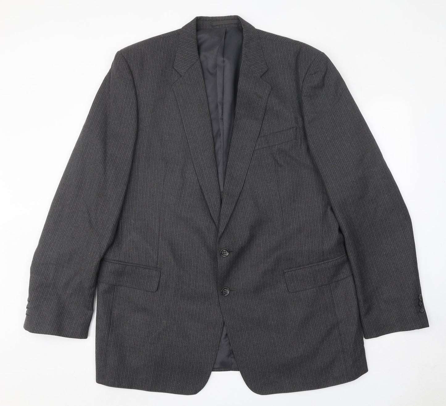Greenwoods Mens Grey Striped Wool Jacket Suit Jacket Size 46 Regular