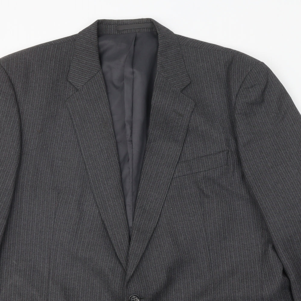 Greenwoods Mens Grey Striped Wool Jacket Suit Jacket Size 46 Regular